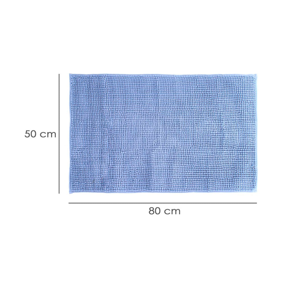 Alfombra baño poliéster chenilla 50x80 cm azul.