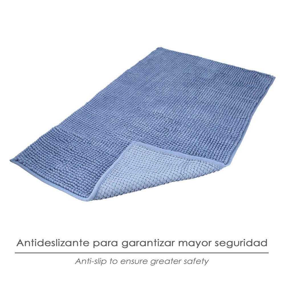 Alfombra baño poliéster chenilla 50x80 cm azul.
