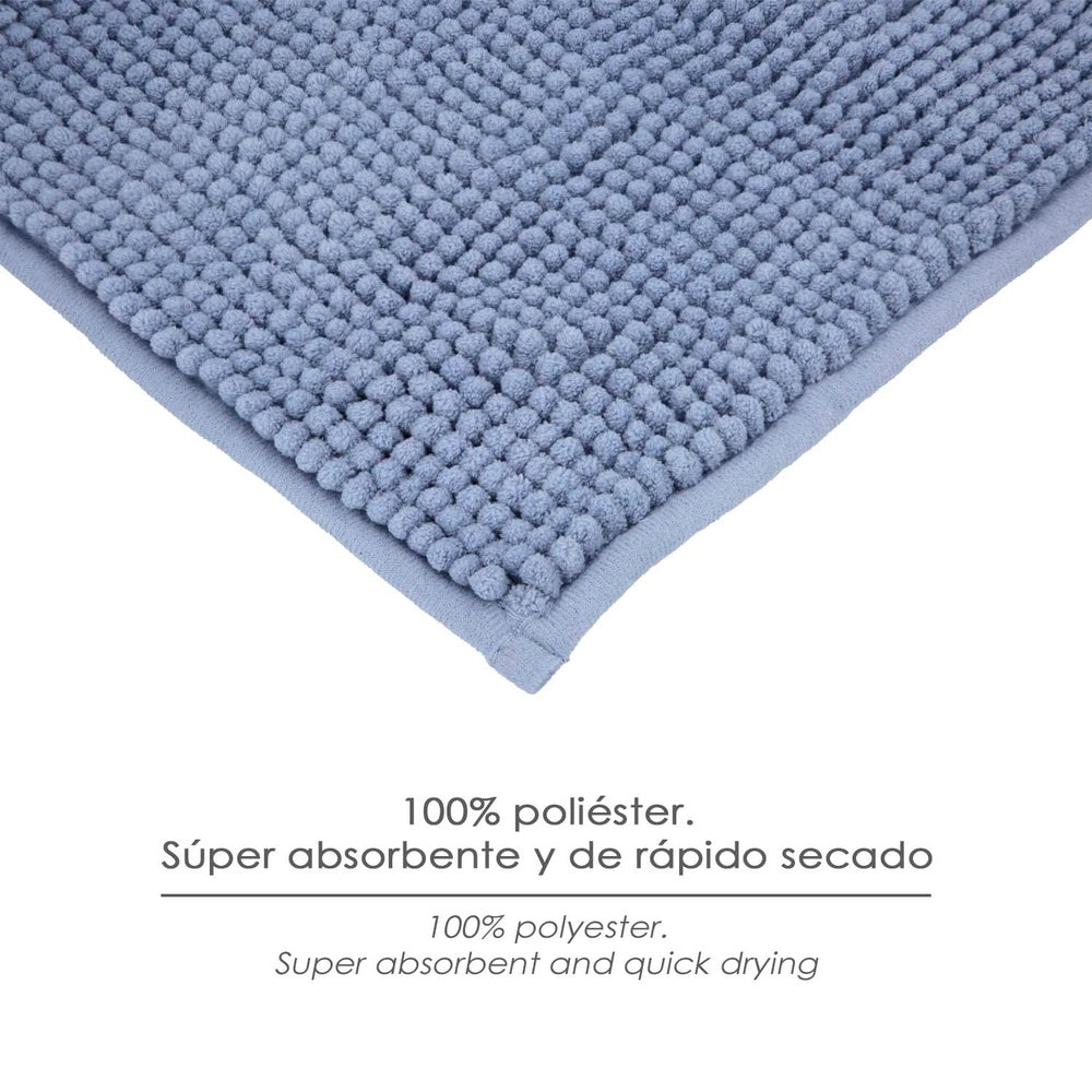 Alfombra baño poliéster chenilla 50x80 cm azul.