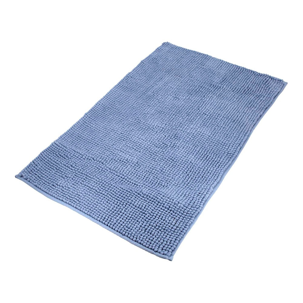 Alfombra baño poliéster chenilla 50x80 cm azul.
