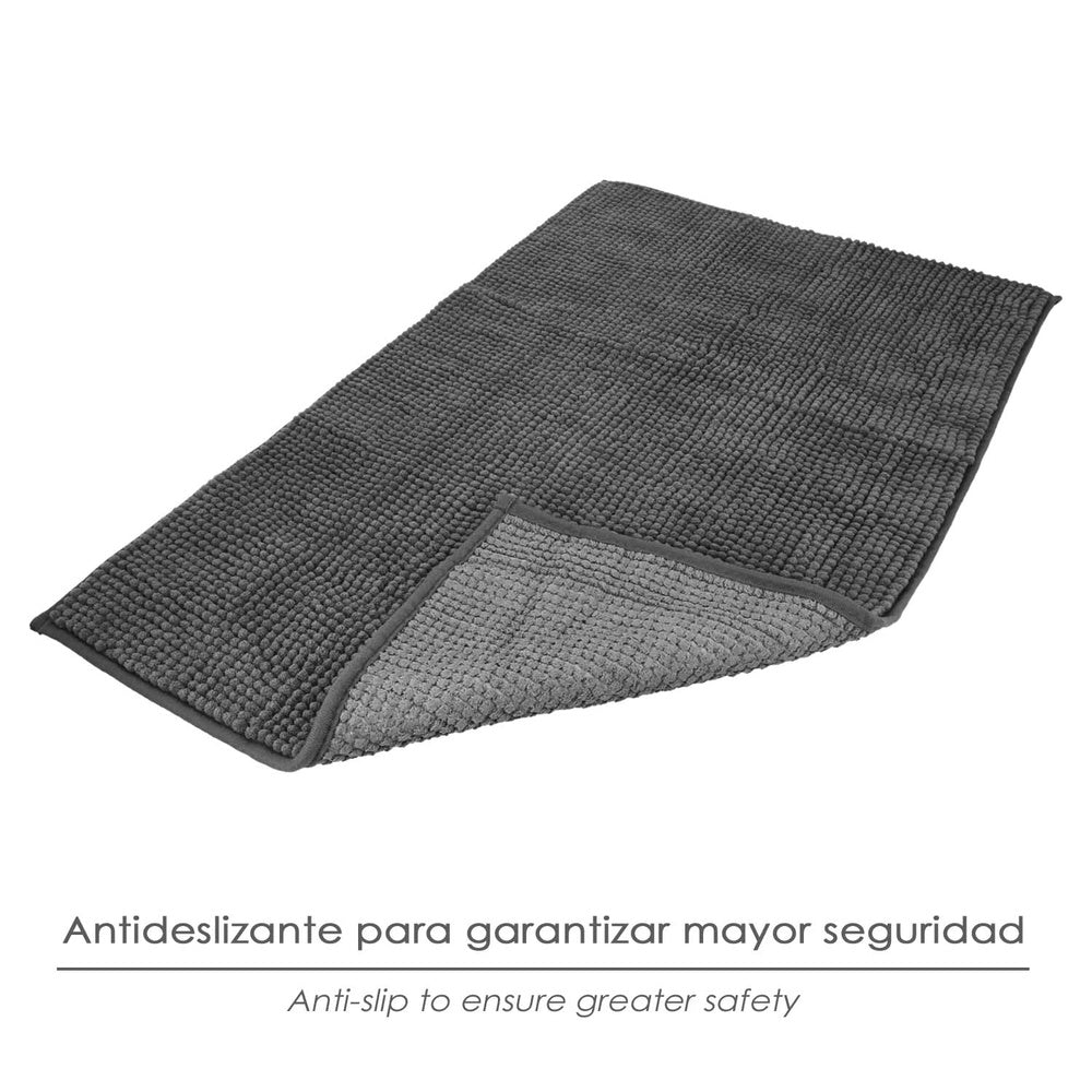Alfombra baño poliéster chenilla 50x80 cm gris.