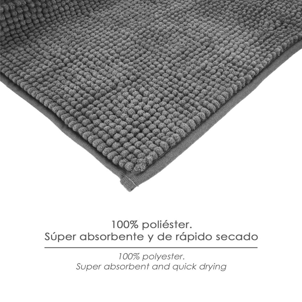 Alfombra baño poliéster chenilla 50x80 cm gris.