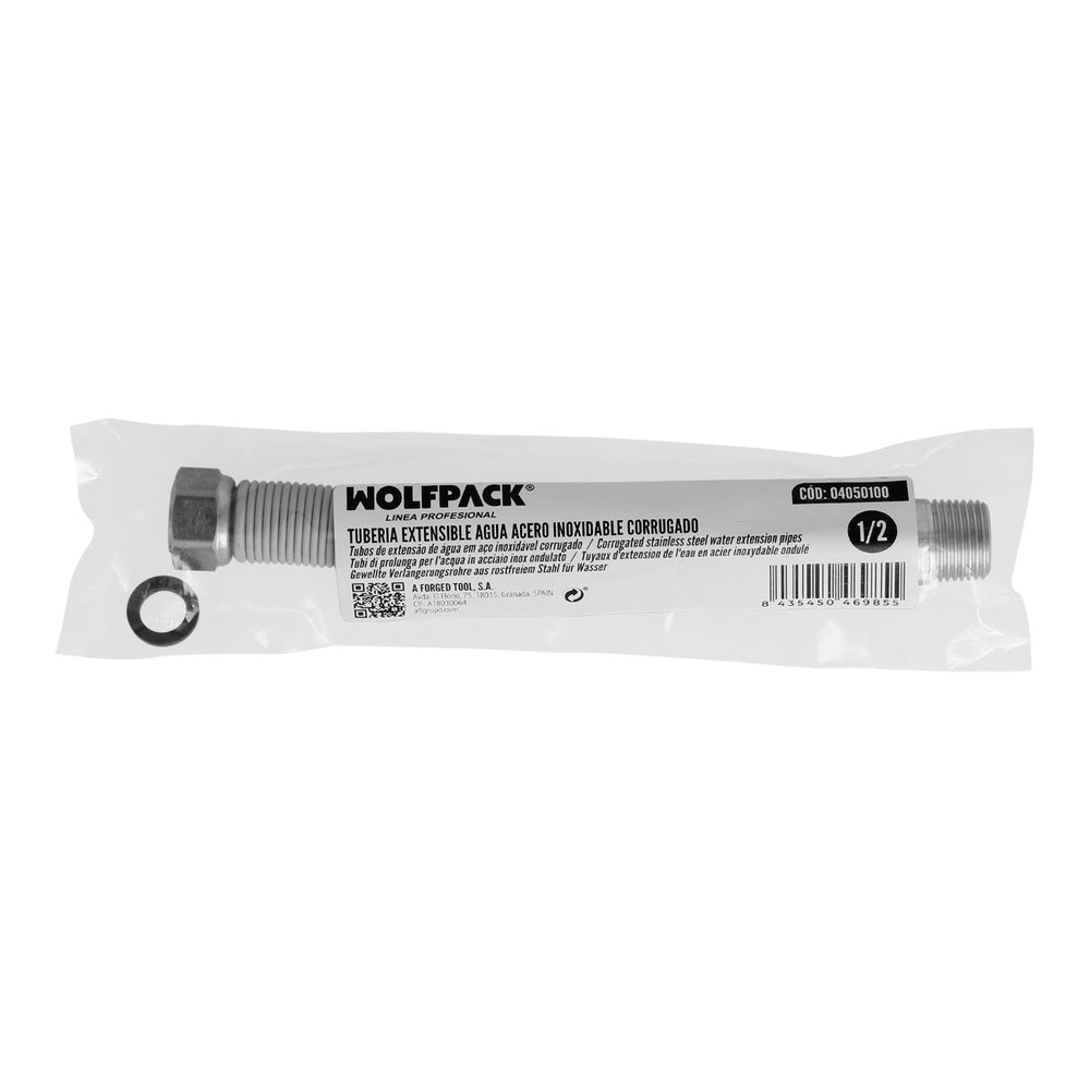 Tubo extensível água aço inox corrugado. Comprimento de 22,5 a 30 cm, ligações 1/2"