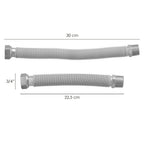 Extendable corrugated stainless steel water pipe. Length from 22.5 to 30 cm, 3/4" connections