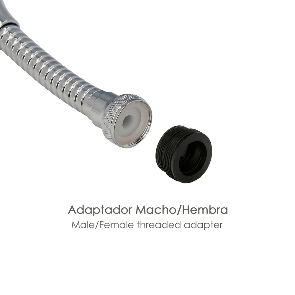 Flexible metal water-saving spray head with male/female adapter