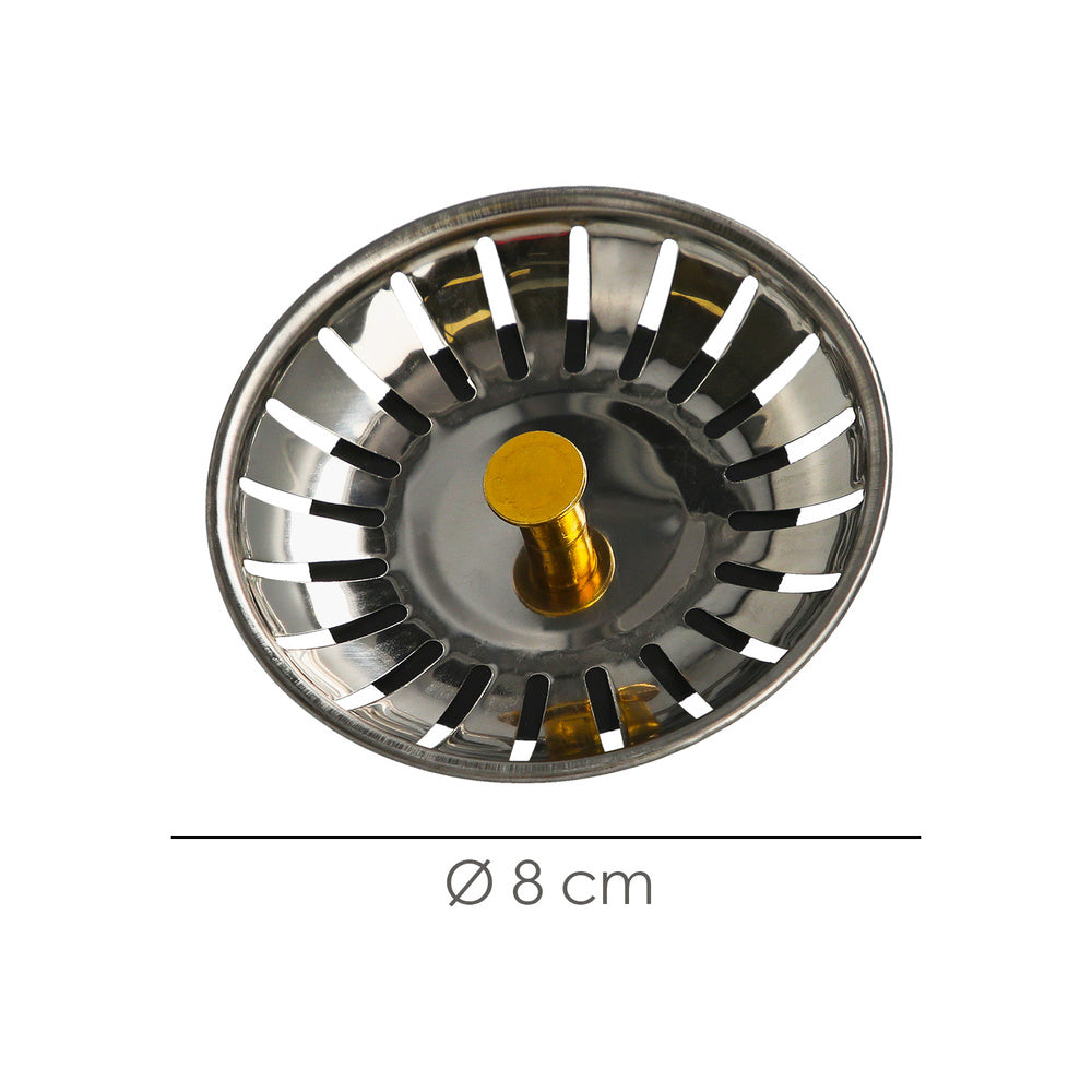 Stainless steel click-clack sink basket strainer plug, 8 cm diameter