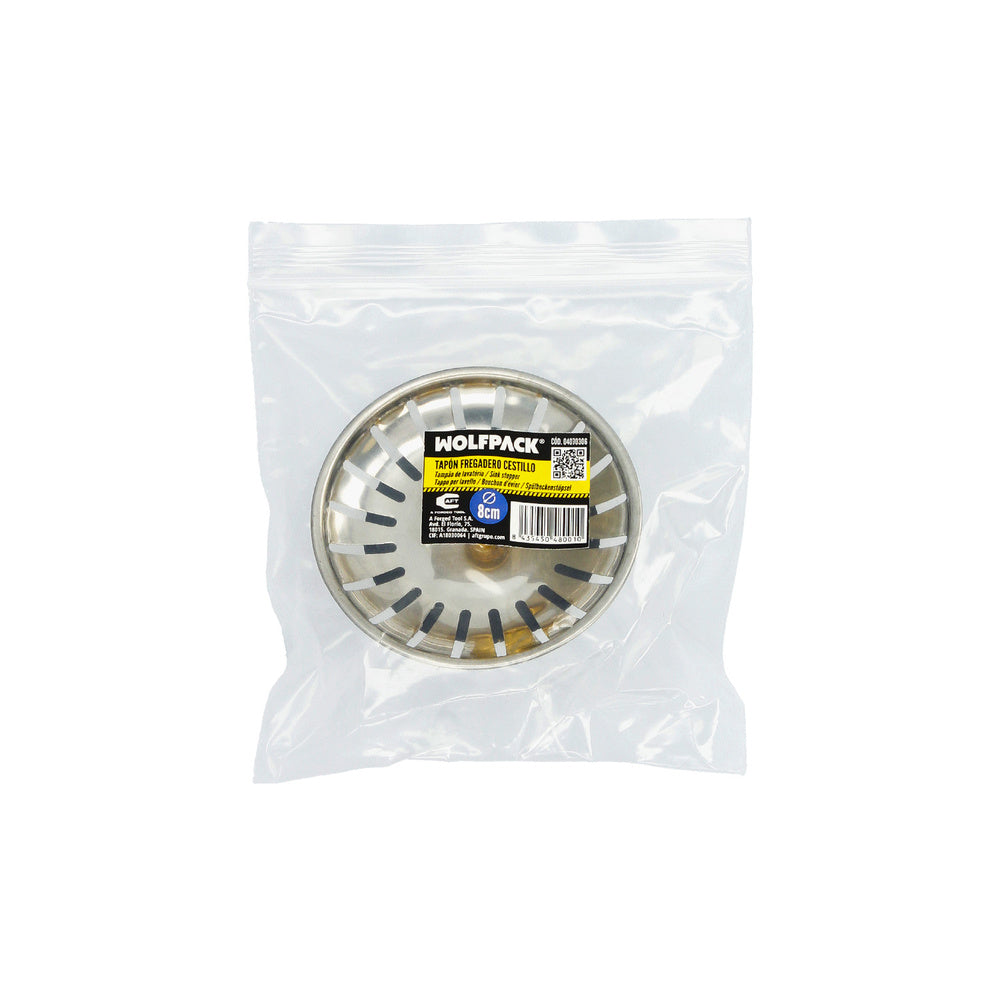 Stainless steel click-clack sink basket strainer plug, 8 cm diameter
