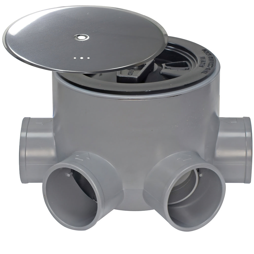 PVC Siphonic floor drain T 85 to 110, 50-40, 85 mm high, with aeration cover