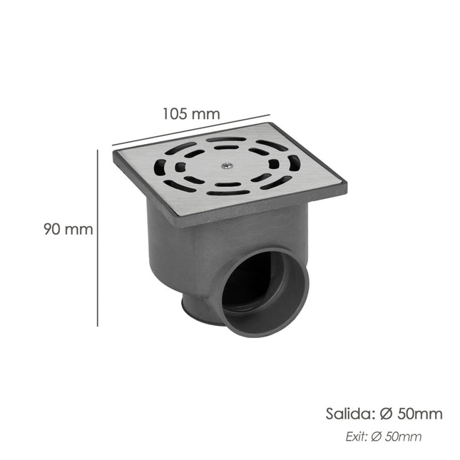 Sumidero sifónico inoxidable  v-h 104x104 / 50mm