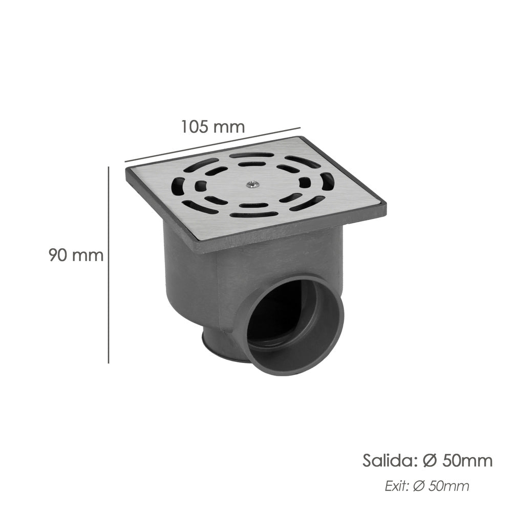 Stainless steel syphonic floor drain v-h 104x104 / 50mm