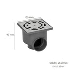 Stainless steel syphonic floor drain v-h 104x104 / 50mm