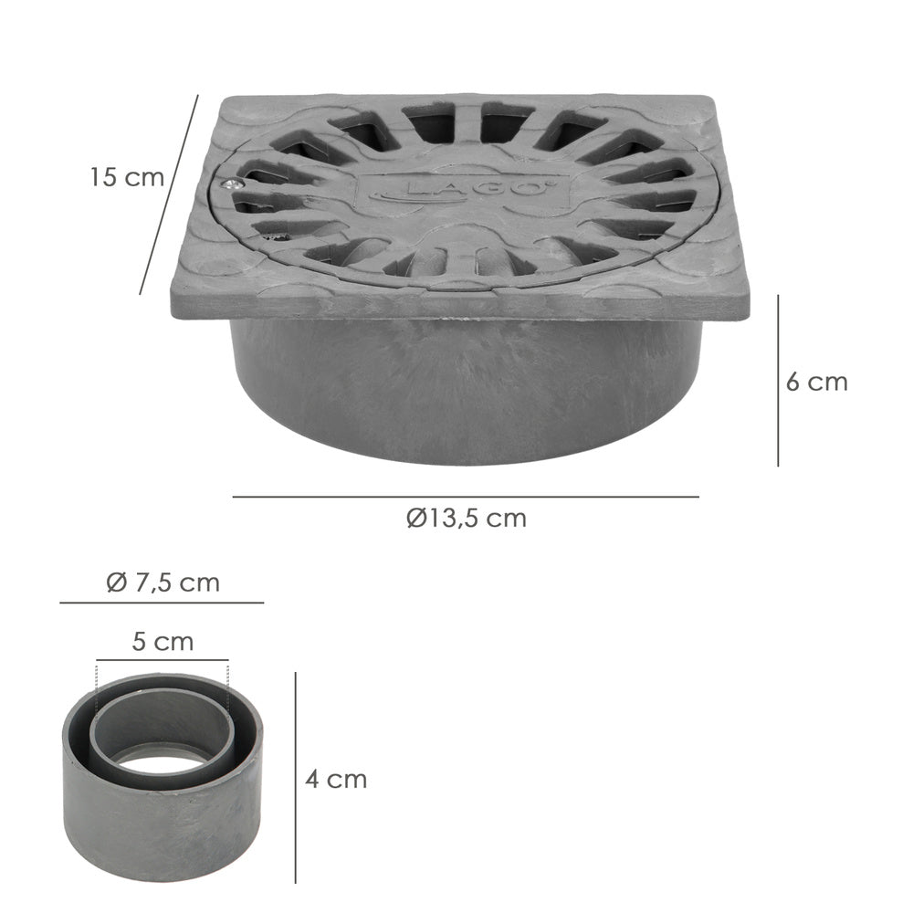 Sumidero sifónico pvc  15x15 cm salida de ø 75 / 50 mm desagüe, desaguadero, tragadero, alcantarilla,