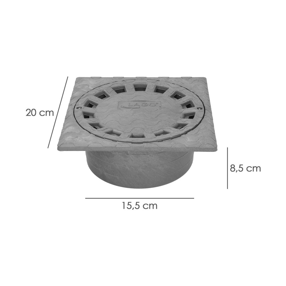 Ralo sifónico em PVC 20x20 cm saída de ø 90 / 110 mm