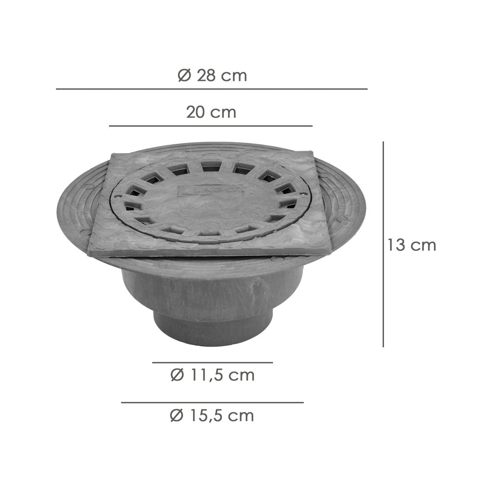 PVC Siphonic Floor Drain 200x200 mm / Outlet ø 90-110 mm