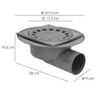 Horizontal PVC floor drain 200x200/90mm