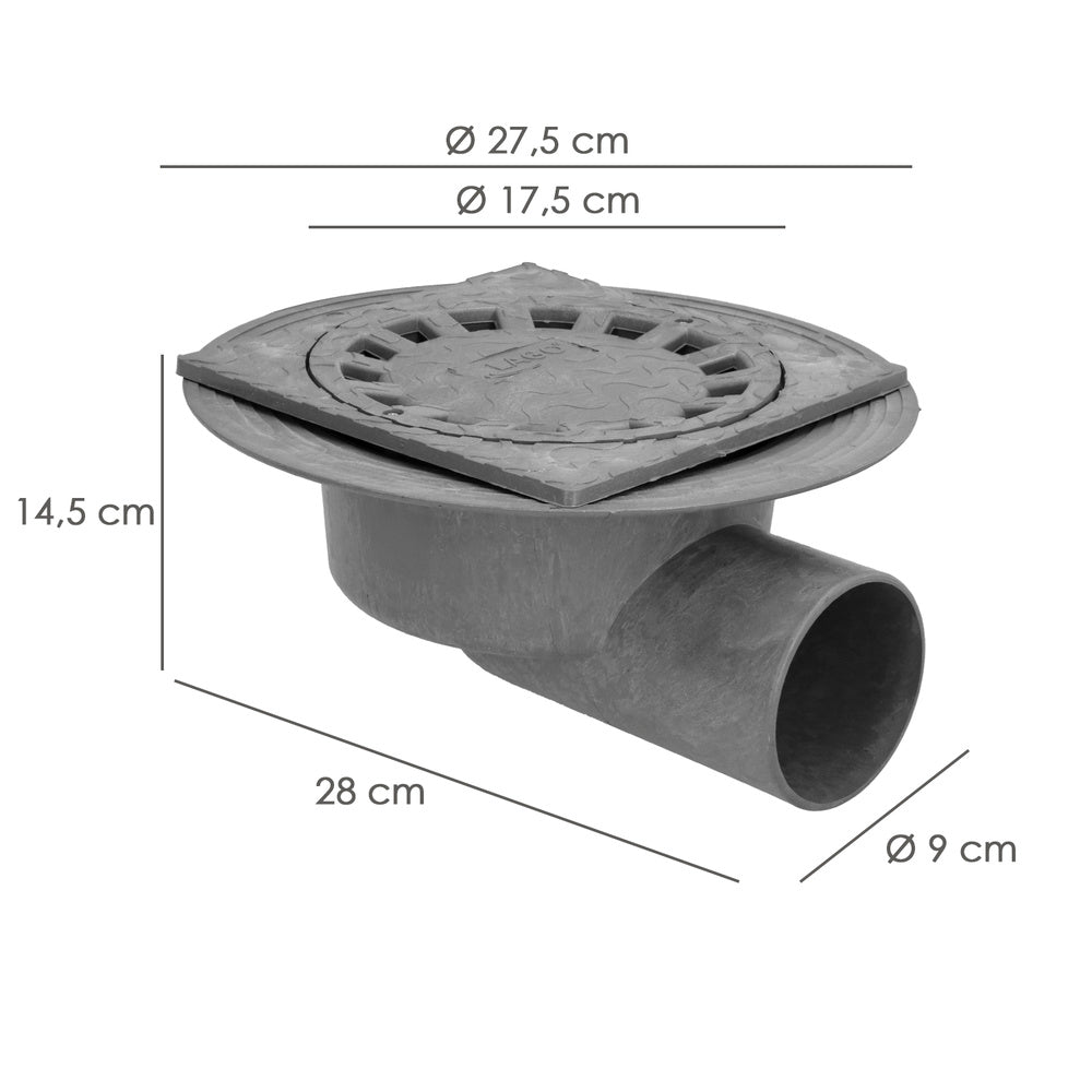 Horizontal PVC floor drain 200x200/90mm