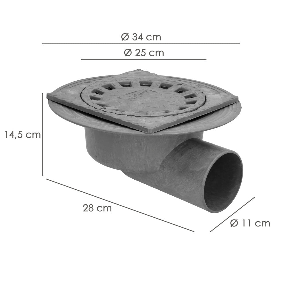 Horizontal PVC syphonic gulley 250x250/110mm
