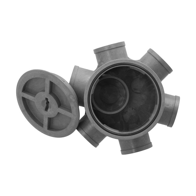 Bote sifónico PVC tuberias ø 110 mm. salidas ø 50 y 40 mm. altura 105 mm