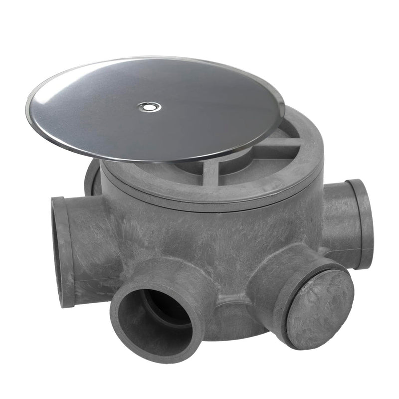 Bote sifónico PVC tuberias ø 110 mm. salidas ø 50 y 40 mm. altura 90 mm