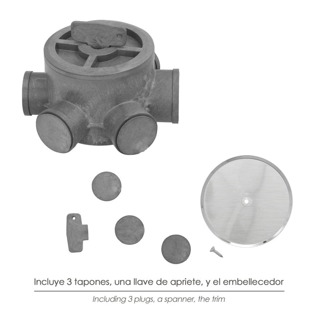 Bote sifónico PVC tuberias ø 110 mm. salidas ø 50 y 40 mm. altura 90 mm