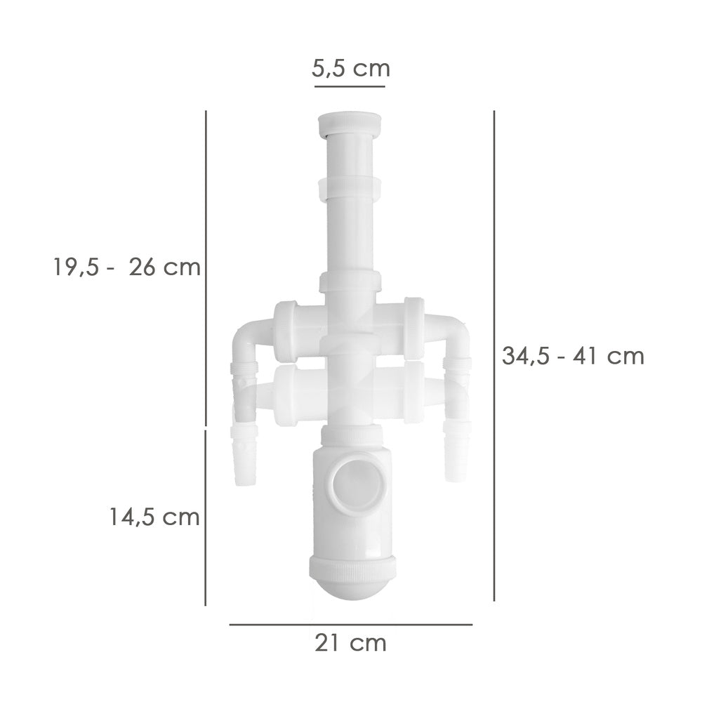 Sifão de garrafa extensível 1 1/2" saída ø 40mm 2 tomadas de máquina de lavar