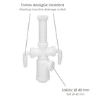 Sifão de garrafa extensível 1 1/2" saída ø 40mm 2 tomadas de máquina de lavar