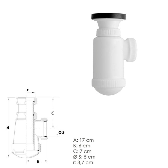 Sifon botella extensible 1 1/2 con válvula y tapón