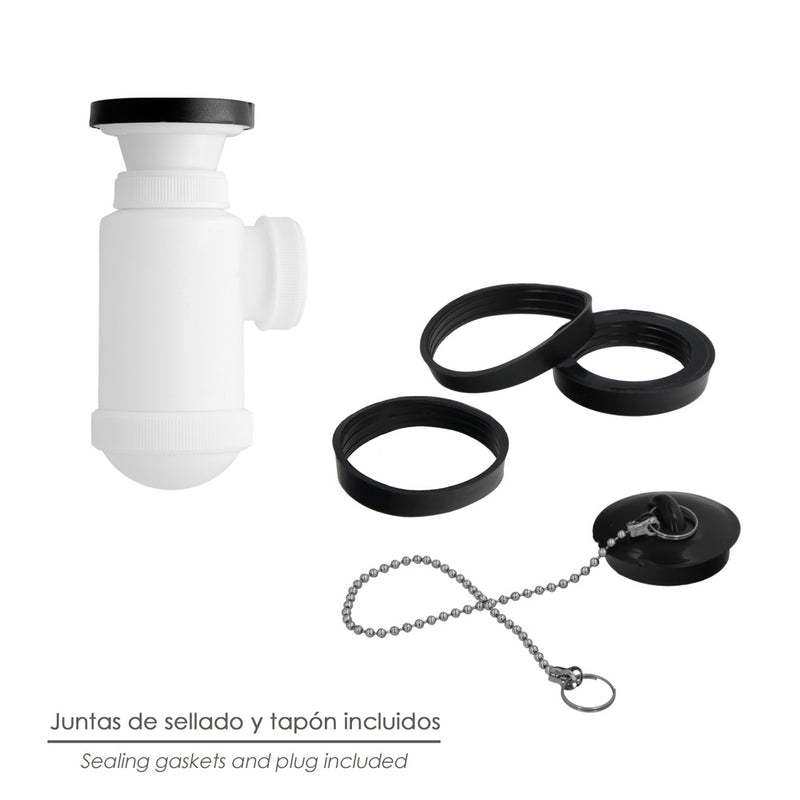 Sifon botella extensible 1 1/2 con válvula y tapón