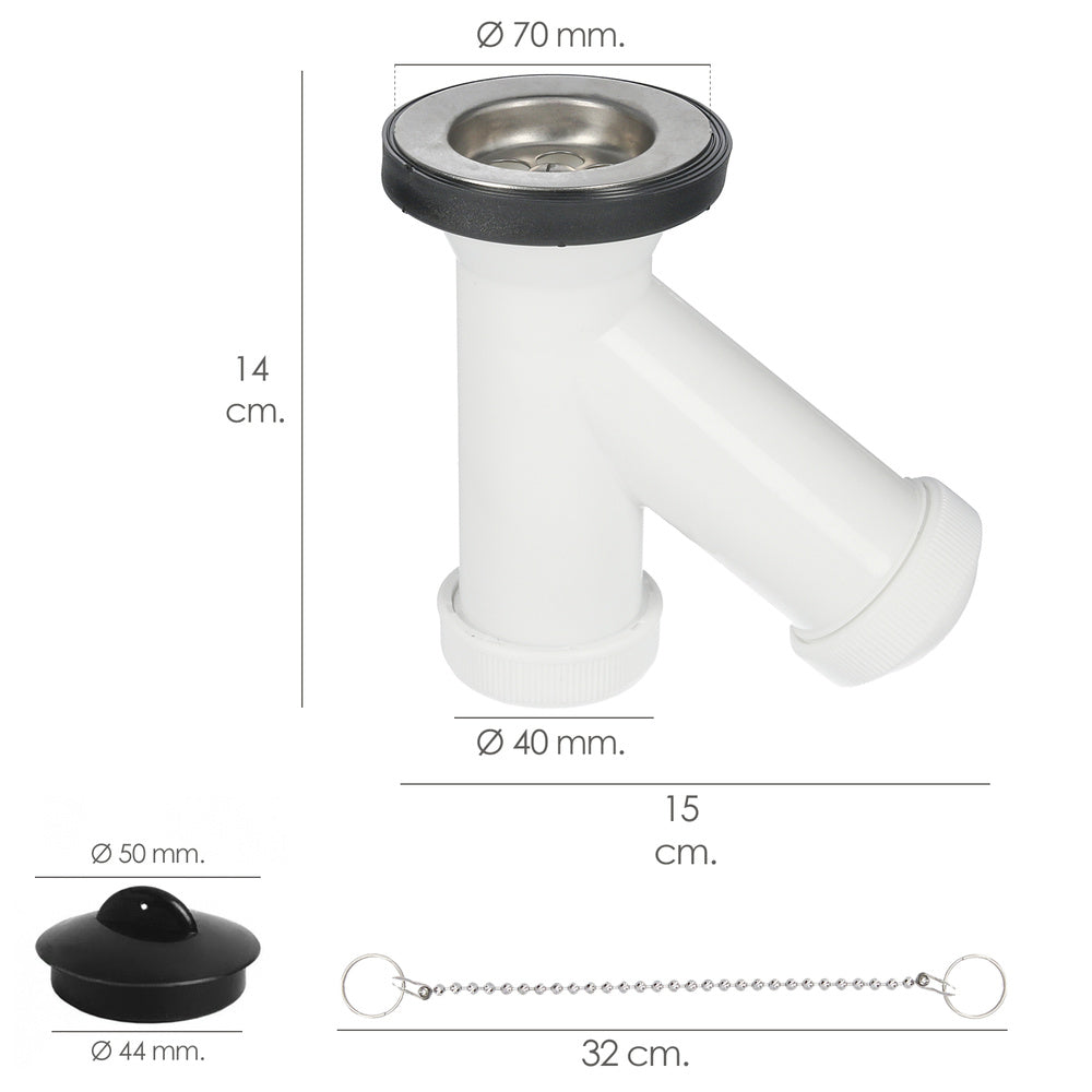 Sifão em Y com válvula e bujão 1-1/2" saída de ø 40 mm