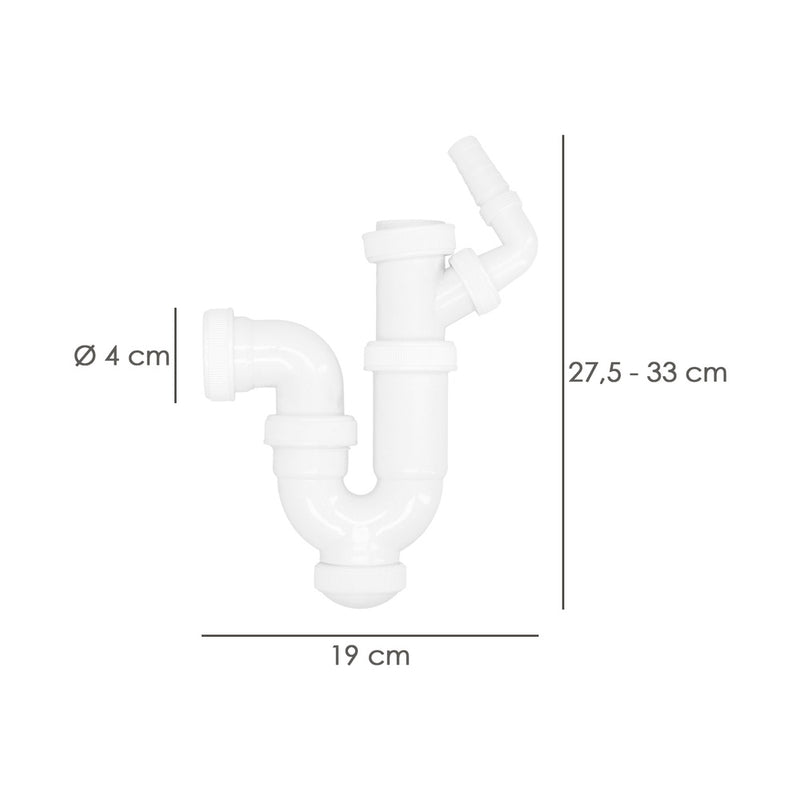 Sifon curvo extensible con toma lavadora  1 1/2" ø 40 mm