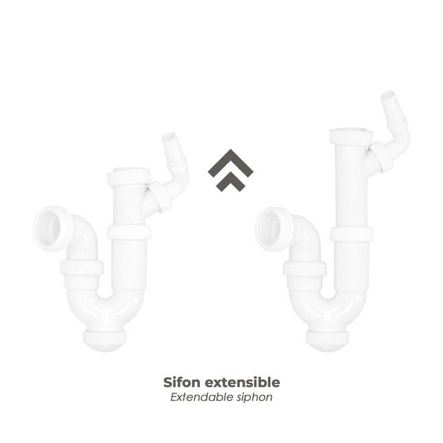Sifon curvo extensible con toma lavadora  1 1/2" ø 40 mm