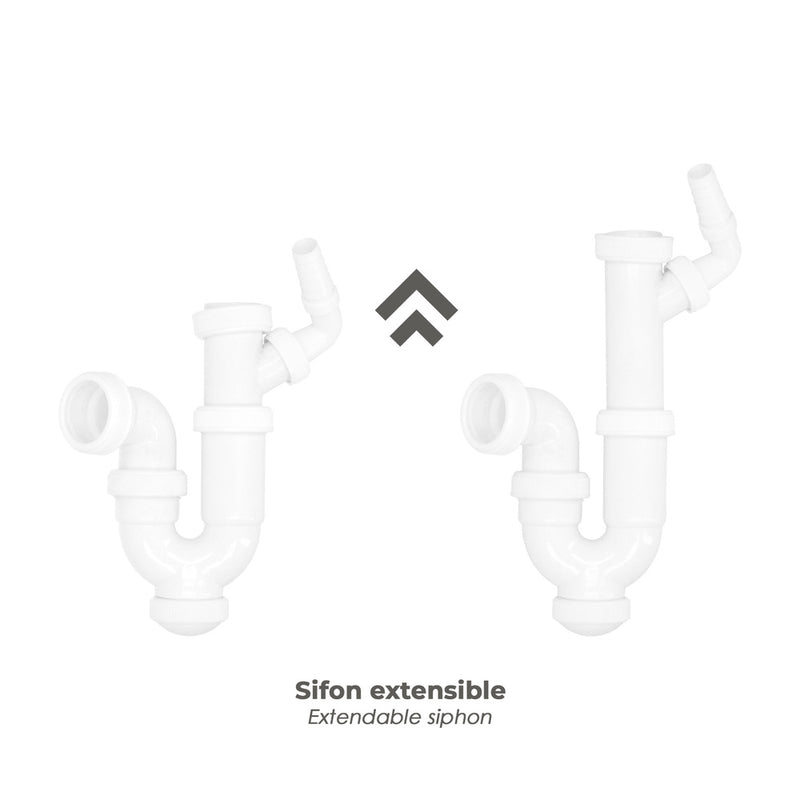 Sifon curvo extensible con toma lavadora  1 1/2" ø 40 mm