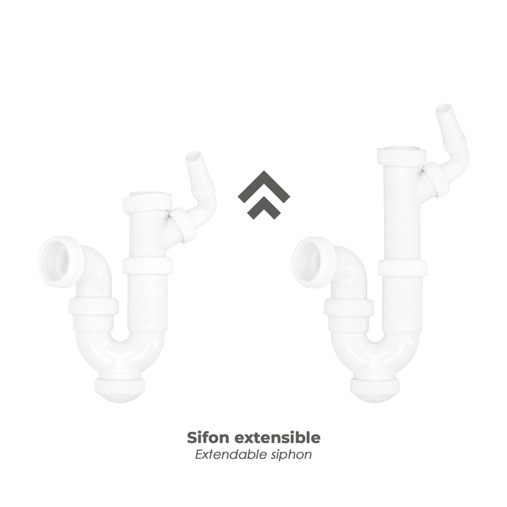 Sifão curvo extensível com tomada para máquina de lavar 1 1/2" ø 40 mm