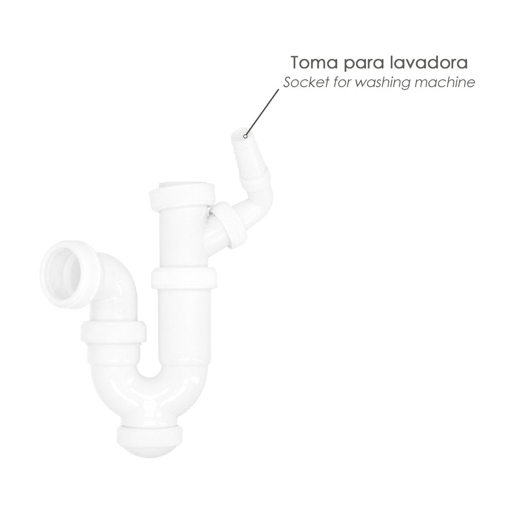 Sifão curvo extensível com tomada para máquina de lavar 1 1/2" ø 40 mm