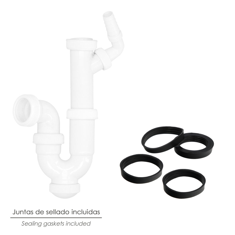 Sifão curvo extensível com tomada para máquina de lavar 1 1/2" ø 40 mm