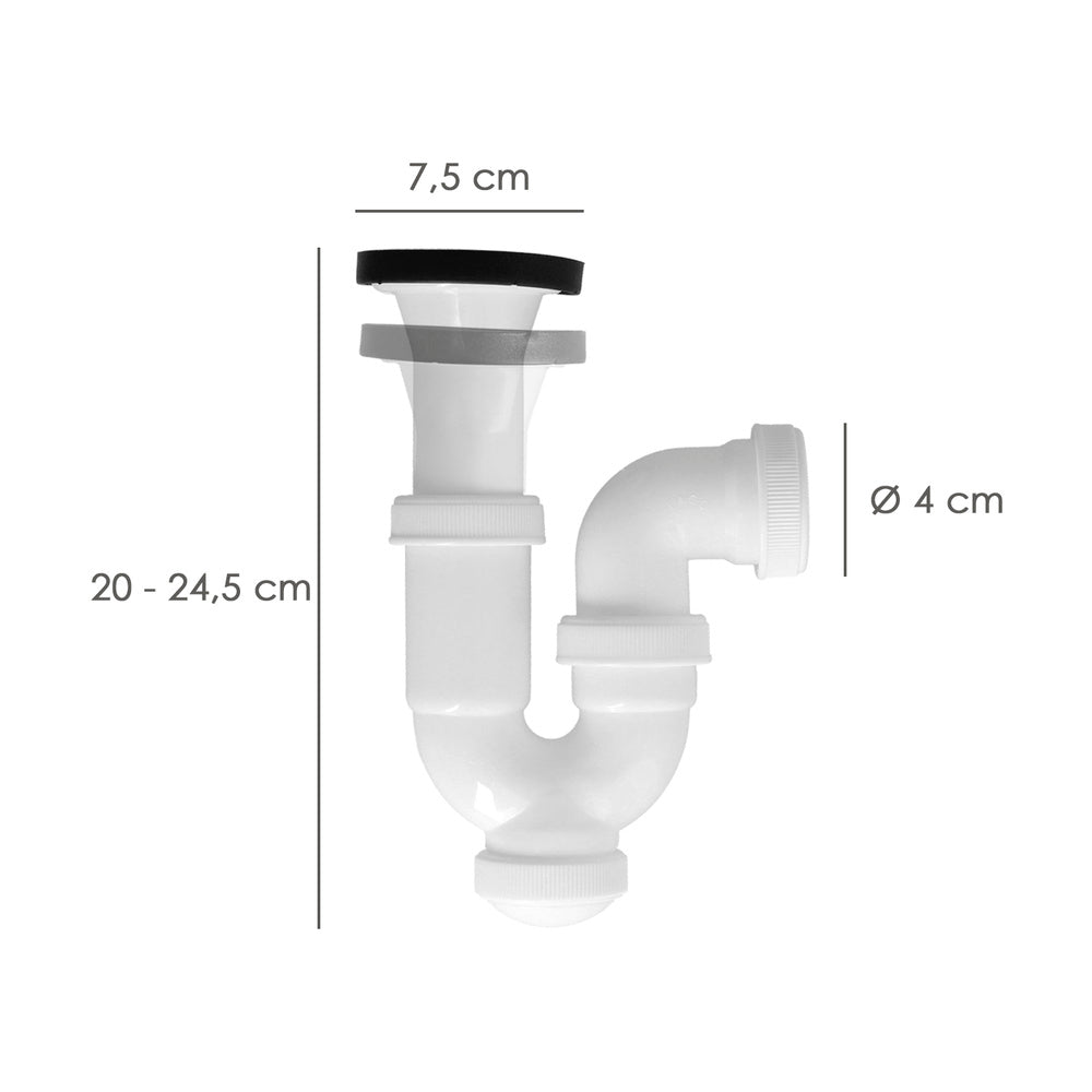 Sifão curvo extensível com válvula e tampa 1 1/2" ø 40 mm