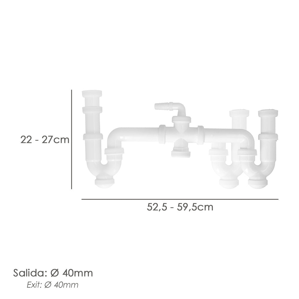 Sifão duplo com porca de união 1 1/2" saída ø 40 mm extensível