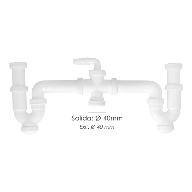 Sifon doble con racor 1 1/2" salida ø 40 mm extensible