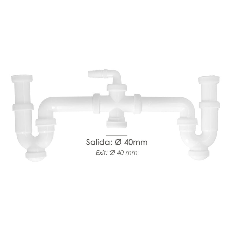 Sifon doble con racor 1 1/2" salida ø 40 mm extensible