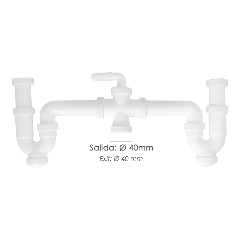 Sifão duplo com porca de união 1 1/2" saída ø 40 mm extensível