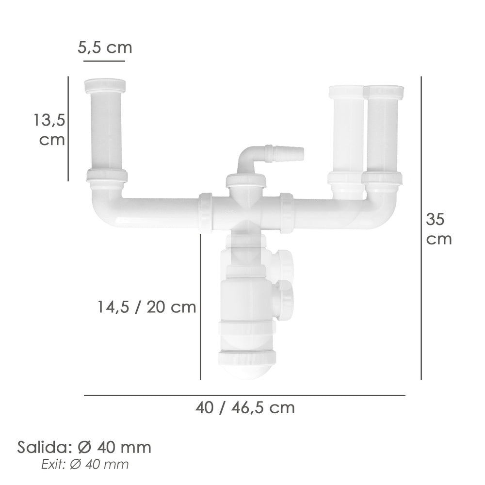Sifão duplo extensível com garrafa saída 1 1/2" saída ø 40 mm