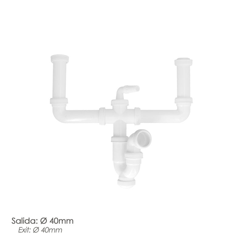 Sifon doble extensible con dos evacuaciones  1 1/2" salida de ø 40 mm