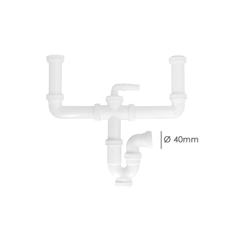 Sifon doble extensible con dos evacuaciones  1 1/2" salida de ø 40 mm