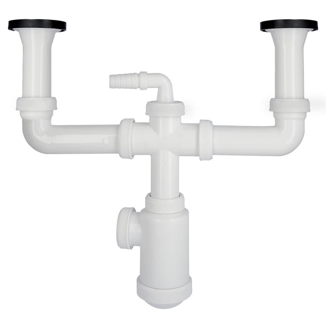 Sifon doble con valvula extensible 1-1/2" con sumideros de ø 70 mm. sifon fregadero cocina, sifon evacuación