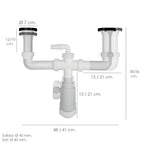 Sifão duplo com válvula extensível 1-1/2" com sumidouros de ø 70 mm sifão lava-louça cozinha, sifão de evacuação