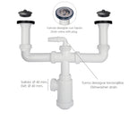 Sifão duplo com válvula extensível 1-1/2" com sumidouros de ø 70 mm sifão lava-louça cozinha, sifão de evacuação