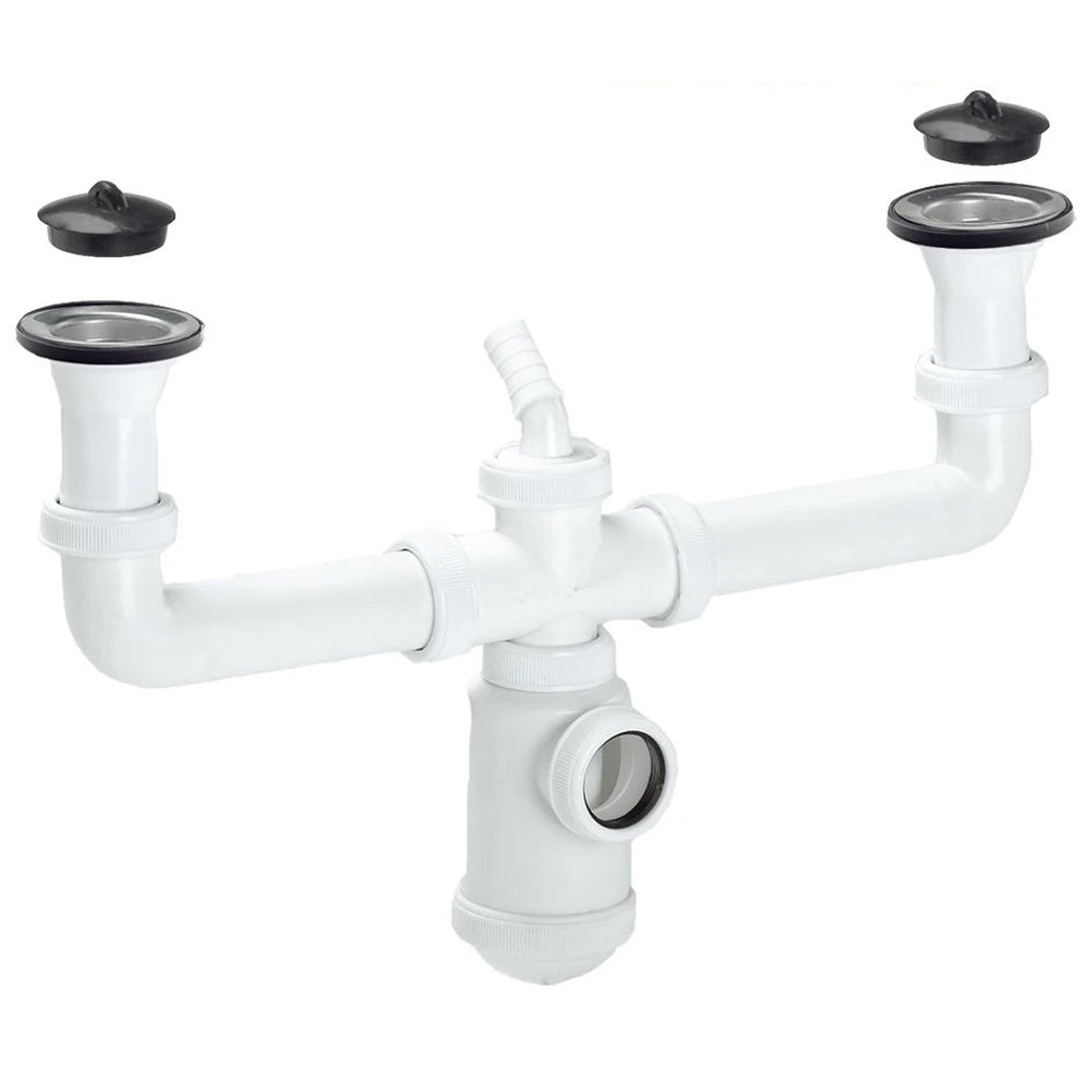 Sifão duplo com válvula extensível 1-1/2" com sumidouros de ø 70 mm sifão lava-louça cozinha, sifão de evacuação