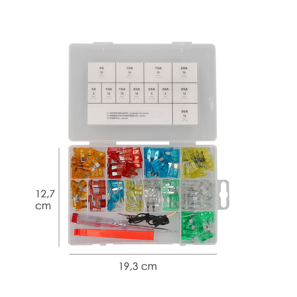 Kit de fusibles de coche, 150 pcs, extractor de fusibles para coche, caravanas, furgoneta, moto, barcos (5a 10a 15a 20a 25a 30a)