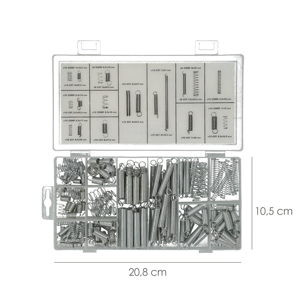 Kit maletin 200 muelles compresión / extensión con caja de almacenamiento, para todo tipo de herramientas y equipos
