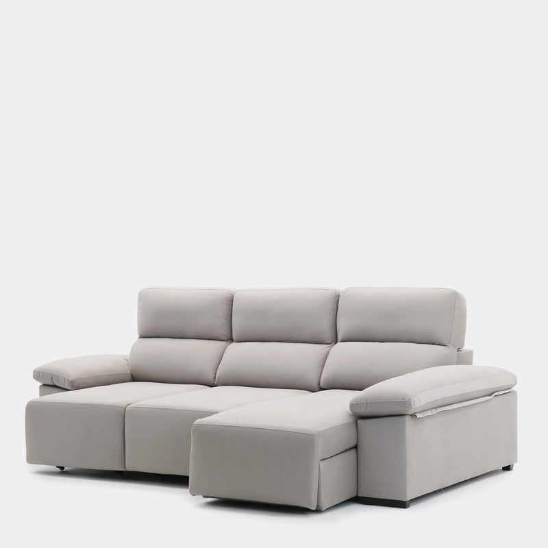 Sofá chaiselongue gris 3 plazas diseño envolvente para salón
